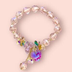 Pink Swarovski Beaded Heart Charm Bracelet
